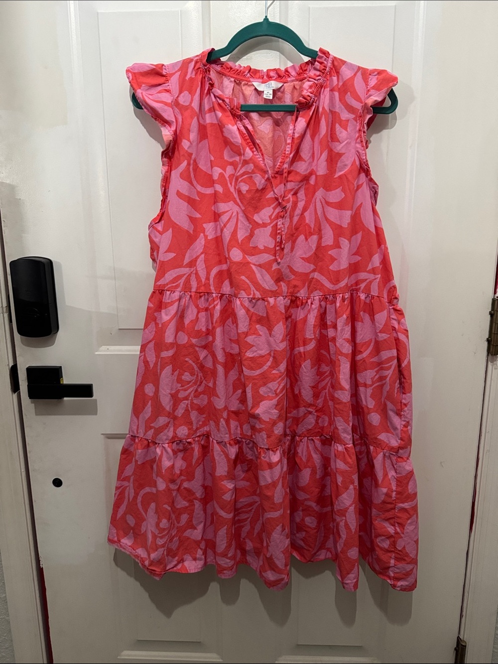 Time and Tru Coral and Light Pink Floral Tiered Sundress